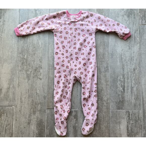 Gerber Leopard Fleece Footed Pajamas Pink Zip Footie Pjs One Piece Sleeper 24m - Picture 2 of 6